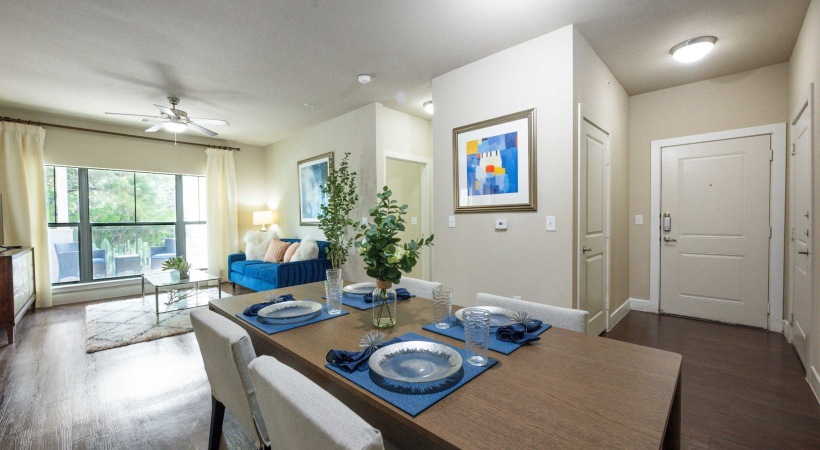 dining room with large windows
